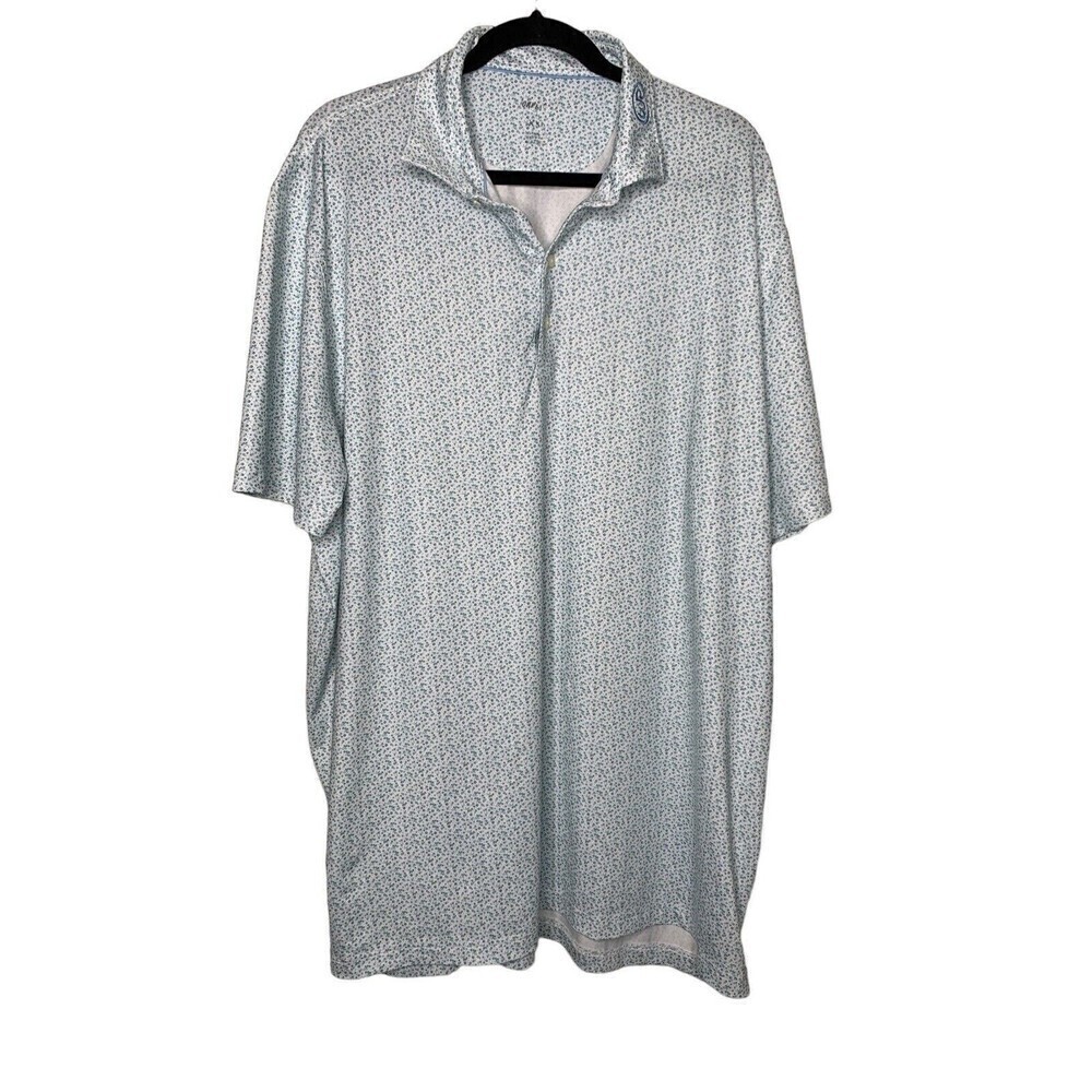 Johnnie-O Polo Shirt Mens Sz 2X Blue Geo Floral Golf Performance Stretch Jersey